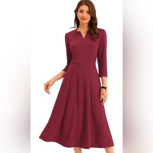 Allegra K 3/4 Sleeve VNeck Pocket Elegant ALine Dress Work Business Fall Outfits